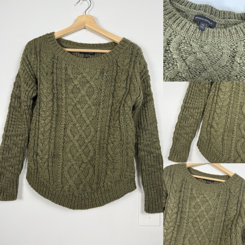 BANANA‎ REPUBLIC Womens Sweater Knit Green Size XS Pattern Round Neck Stretch